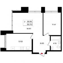 2-комн. квартира в ЖК Уникум на Энгельса, 55.70 м²