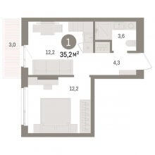 1-комн. квартира в ЖК Юность, 35.20 м²