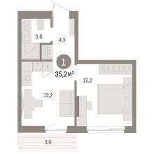 1-комн. квартира в ЖК Юность, 35.20 м²