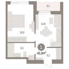 1-комн. квартира в ЖК Юность, 41.90 м²