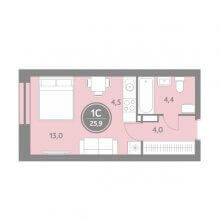 Студии в ЖК Спутник, 25.90 м²