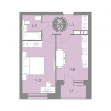 1-комн. квартира в ЖК Спутник, 39.50 м²