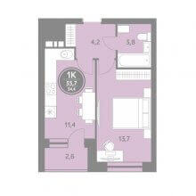 1-комн. квартира в ЖК Спутник, 35.70 м²