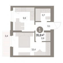 1-комн. квартира в ЖК Брусника на Куйбышева, 143, 35.60 м²