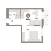 1-комн. квартира в ЖК Брусника на Куйбышева, 143, 38.00 м²