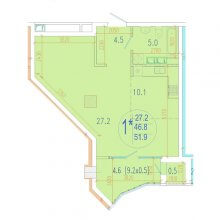 1-комн. квартира в ЖК Development Plaza, 51.90 м²