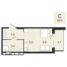 Студии в ЖК Молодость, 28.90 м²
