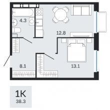 1-комн. квартира в ЖК Молодость, 38.30 м²
