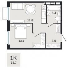 1-комн. квартира в ЖК Молодость, 38.70 м²