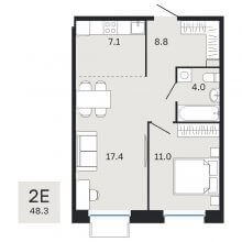 2-комн. евро квартира в ЖК Молодость, 48.30 м²