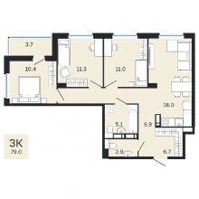 3-комн. квартира в ЖК Молодость, 79.00 м²
