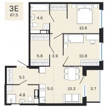 3-комн. евро квартира в ЖК Молодость, 67.50 м²