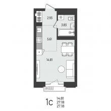 Студии в ЖК Перемены, 27.18 м²
