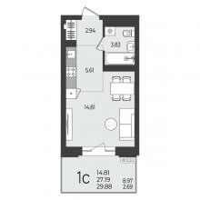Студии в ЖК Перемены, 29.88 м²