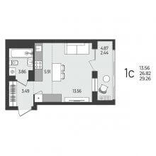 Студии в ЖК Перемены, 29.26 м²