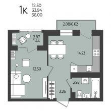 1-комн. квартира в ЖК Перемены, 36.00 м²