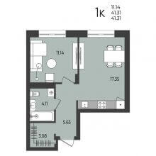 1-комн. квартира в ЖК Перемены, 41.31 м²