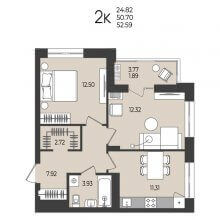 2-комн. квартира в ЖК Перемены, 52.59 м²