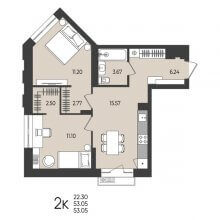 2-комн. квартира в ЖК Перемены, 53.05 м²