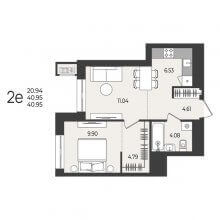 2-комн. евро квартира в ЖК Перемены, 40.95 м²