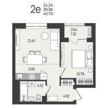 2-комн. евро квартира в ЖК Перемены, 40.70 м²