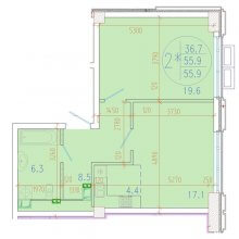 2-комн. евро квартира в ЖК Development Plaza, 55.90 м²