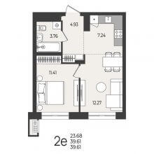 2-комн. евро квартира в ЖК Перемены, 39.61 м²