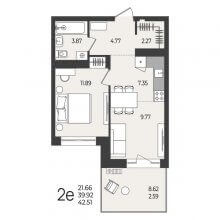 2-комн. евро квартира в ЖК Перемены, 42.51 м²