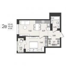 2-комн. евро квартира в ЖК Перемены, 41.85 м²