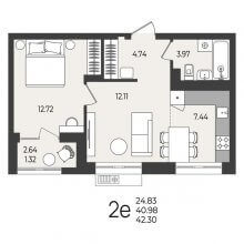 2-комн. евро квартира в ЖК Перемены, 42.30 м²
