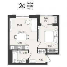 2-комн. евро квартира в ЖК Перемены, 40.70 м²