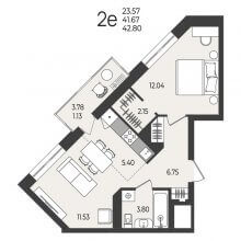 2-комн. евро квартира в ЖК Перемены, 42.80 м²