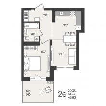 2-комн. евро квартира в ЖК Перемены, 43.83 м²