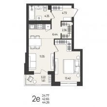 2-комн. евро квартира в ЖК Перемены, 44.26 м²