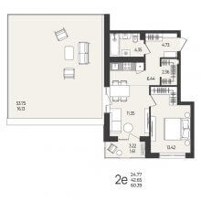 2-комн. евро квартира в ЖК Перемены, 60.39 м²