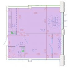 2-комн. евро квартира в ЖК Development Plaza, 67.50 м²