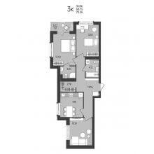 3-комн. квартира в ЖК Перемены, 70.26 м²