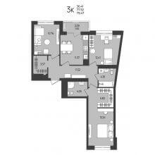 3-комн. квартира в ЖК Перемены, 79.47 м²