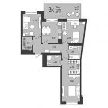 3-комн. квартира в ЖК Перемены, 82.32 м²