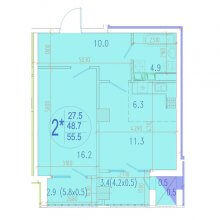 2-комн. евро квартира в ЖК Development Plaza, 55.50 м²