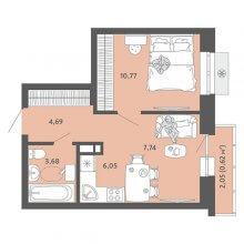2-комн. евро квартира в ЖК Дом Снежно на Нефтяников, 205а, 33.55 м²