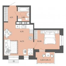 2-комн. евро квартира в ЖК Дом Снежно на Нефтяников, 205а, 41.20 м²