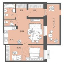 2-комн. евро квартира в ЖК Дом Снежно на Нефтяников, 205а, 58.17 м²