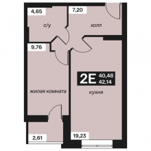 2-комн. евро квартира в ЖК Большой дом на Малой 2, 42.14 м²