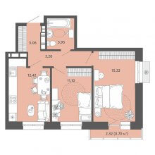 2-комн. квартира в ЖК Дом Снежно на Нефтяников, 205а, 51.55 м²