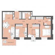 4-комн. евро квартира в ЖК Дом Снежно на Нефтяников, 205а, 67.04 м²