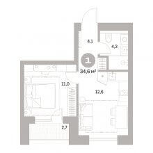 2-комн. евро квартира в ЖК Тихий Компрос, 34.60 м²