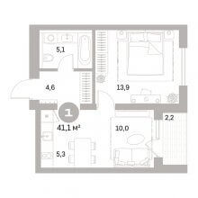 2-комн. евро квартира в ЖК Тихий Компрос, 41.10 м²