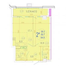 2-комн. евро квартира в ЖК Development Plaza, 64.90 м²