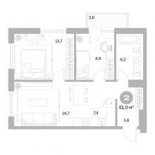 3-комн. евро квартира в ЖК Тихий Компрос, 61.00 м²